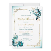 編集可能なブライダルシャワーティール（緑がかった色）と金ゴールド