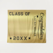 編集可能なブラックとゴールドの卒業写真用背景 タペストリー (正面(横))