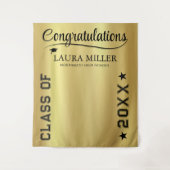 編集可能なブラックとゴールドの卒業写真用背景 タペストリー (正面)