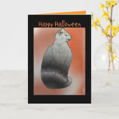 編集可能なブラックキャット ハロウィン カード (黄色い花)
