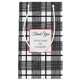 編集可能なブラック＆ホワイトのグレン柄ギフトバッグ スモールペーパーバッグ