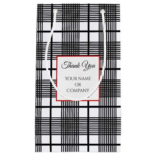 編集可能なブラック＆ホワイトのグレン柄ギフトバッグ スモールペーパーバッグ (正面)