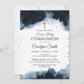 編集可能なブルーウォーターカラー最初の聖体聖体少年 招待状 (正面)