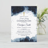 編集可能なブルーウォーターカラー最初の聖体聖体少年 招待状 (スタンド正面)