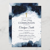編集可能なブルーウォーターカラー最初の聖体聖体少年 招待状 (正面/裏面)