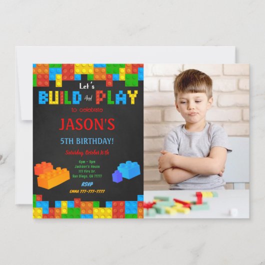 編集可能なブロックフォト招待状 招待状 (正面)