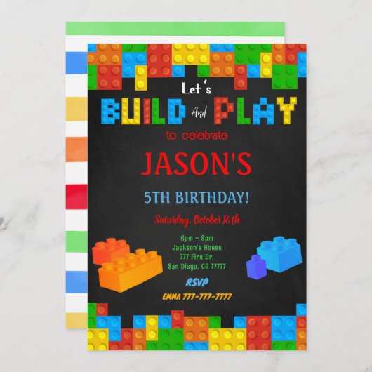 編集可能なブロック招待状 招待状 (正面/裏面)