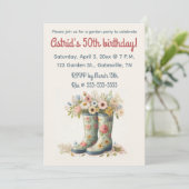 編集可能なブーツと花ガーデン誕生日パーティー 招待状 (スタンド正面)