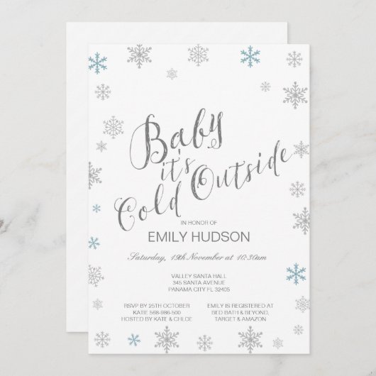 編集可能なベビーそれが寒い外の赤ちゃんシャワーの招待 招待状 (正面/裏面)