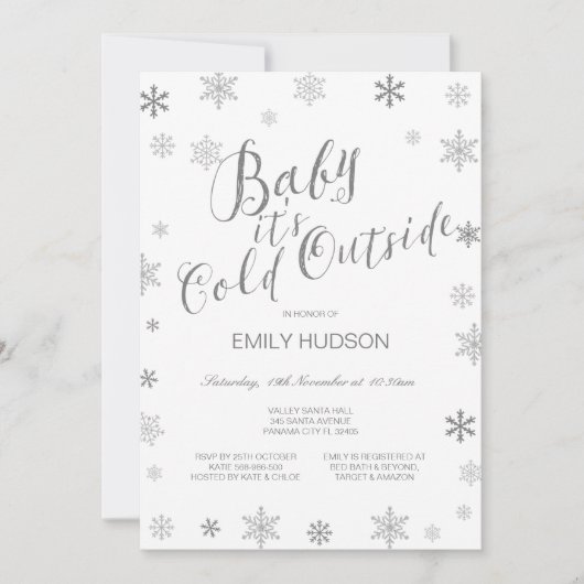 編集可能なベビーそれが寒い外の赤ちゃんシャワー 招待状 (正面)