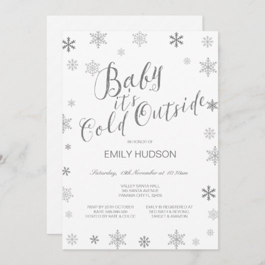 編集可能なベビーそれが寒い外の赤ちゃんシャワー 招待状 (正面/裏面)
