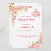 編集可能なベビーガールシャワーピンクカード 女の子用 招待状 (正面/裏面)