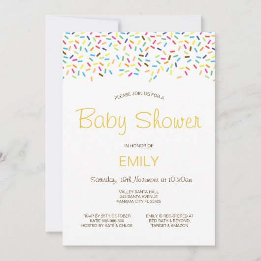 編集可能なベビーシャワー プリント招待状に飾られたスプリンクル 招待状 (正面)