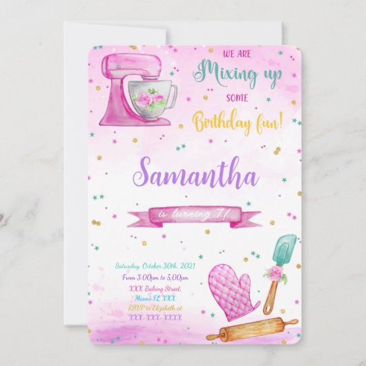 編集可能なベーキング誕生日招待状 招待状 (正面)