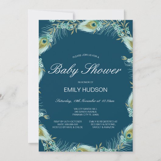 編集可能なペコンのテーマのベビーシャワー招待状 招待状 (正面)