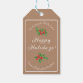 編集可能なホリデーシーズン ギフト用ブラウン ハッピー・ホリデー ギフトタグ (正面)