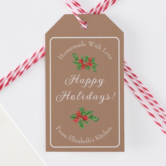 編集可能なホリデーシーズン ギフト用ブラウン ハッピー・ホリデー ギフトタグ