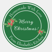 編集可能なホリデーシーズン ラッピングギフト グリーン メリークリスマス ラウンドシール (正面)