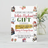 編集可能なホワイトエレファントギフト交換招待状 シーズンカード (スタンド正面)