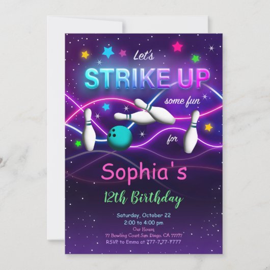 編集可能なボウリング招待状 招待状 (正面)