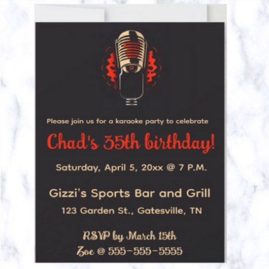 編集可能なマイク カラオケパーティー招待状 招待状