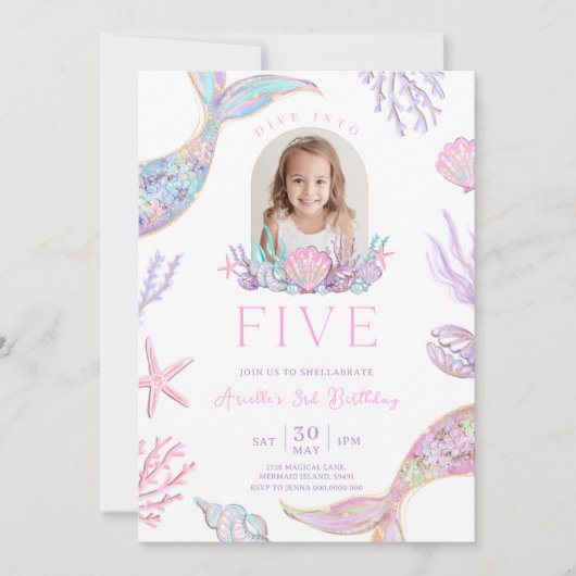 編集可能なマーメイドの招待状 ダイブイントゥファイヴ 招待状 (正面)