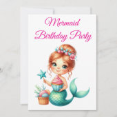 編集可能なマーメイドの誕生日招待状 🧜‍♀️✨ 招待状 (正面)
