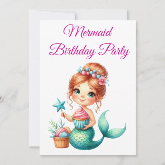 編集可能なマーメイドの誕生日招待状 🧜♀️✨ 招待状 (正面)