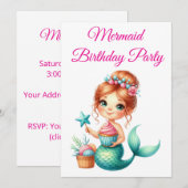 編集可能なマーメイドの誕生日招待状 🧜♀️✨ 招待状 (正面/裏面)