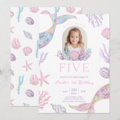 編集可能なマーメイドの5つの誕生日招待状 招待状 (正面/裏面)