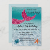 編集可能なマーメイドテールの海誕生日 インビテーションポストカード (正面/裏面)