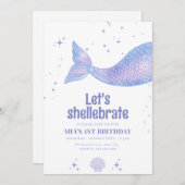 編集可能なマーメイド誕生日、海の下のマーメイド 招待状 (正面/裏面)