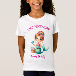 編集可能なマーメイド バースデーガールTシャツ カスタム年齢 Tシャツ