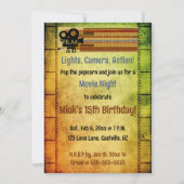 編集可能なムービーナイト誕生日パーティー 招待状 (正面)