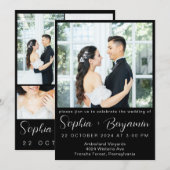 編集可能なモダンな結婚式の招待状 フォトコラージュ 招待状 (正面/裏面)