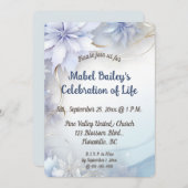 編集可能なライトブルーの花 お悔やみと感謝の気持ちを伝える 招待状 (正面/裏面)