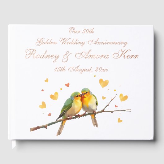 編集可能なラブバードの結婚記念日 ゲストブック (正面)