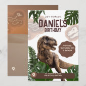 編集可能なリアルな恐竜の誕生日招待状 セーブザデート (正面/裏面)