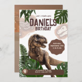 編集可能なリアル恐竜誕生日招待状 セーブザデート (正面/裏面)