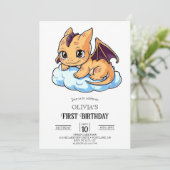 編集可能なリトルデジタルドラゴン1歳の誕生日 招待状 (スタンド正面)