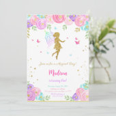 編集可能なリトルフェアリー誕生日パーティー 招待状 (スタンド正面)