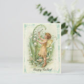 編集可能なリリー・オブ・ザ・バレーとヴィンテージの妖精 ポストカード (スタンド正面)