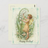 編集可能なリリー・オブ・ザ・バレー付きのヴィンテージの妖精 ポストカード (正面/裏面)