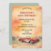 編集可能なレトロな赤い車の招待状 招待状 (正面/裏面)