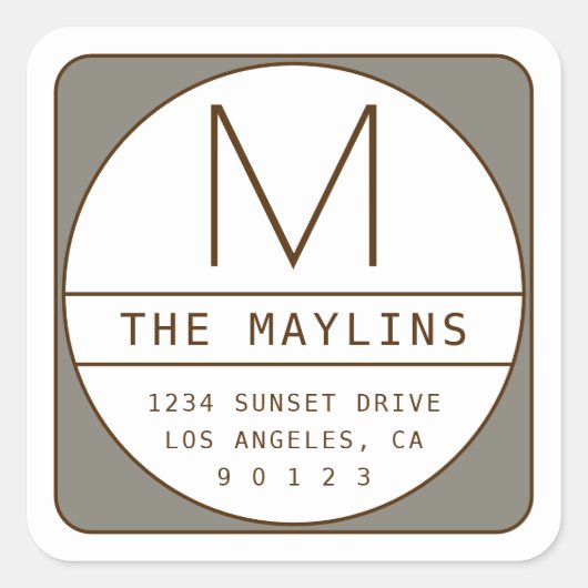 編集可能なレトロモダンなデザインテンプレート | グレー ブラウン スクエアシール (正面)