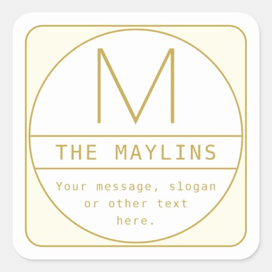 編集可能なレトロモダンなデザインテンプレート ゴールド＆ホワイト スクエアシール (正面)