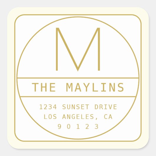 編集可能なレトロモダンなデザインテンプレート ゴールド＆ホワイト スクエアシール (正面)
