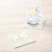 編集可能なレトロモダンなデザインテンプレート ゴールド＆ホワイト スクエアペーパーコースター (インサイチュ)