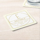 編集可能なレトロモダンなデザインテンプレート ゴールド＆ホワイト スクエアペーパーコースター (アングル)