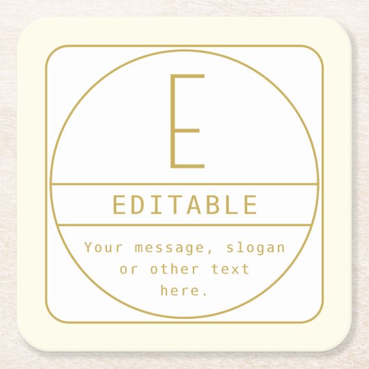 編集可能なレトロモダンなデザインテンプレート ゴールド＆ホワイト スクエアペーパーコースター (正面)